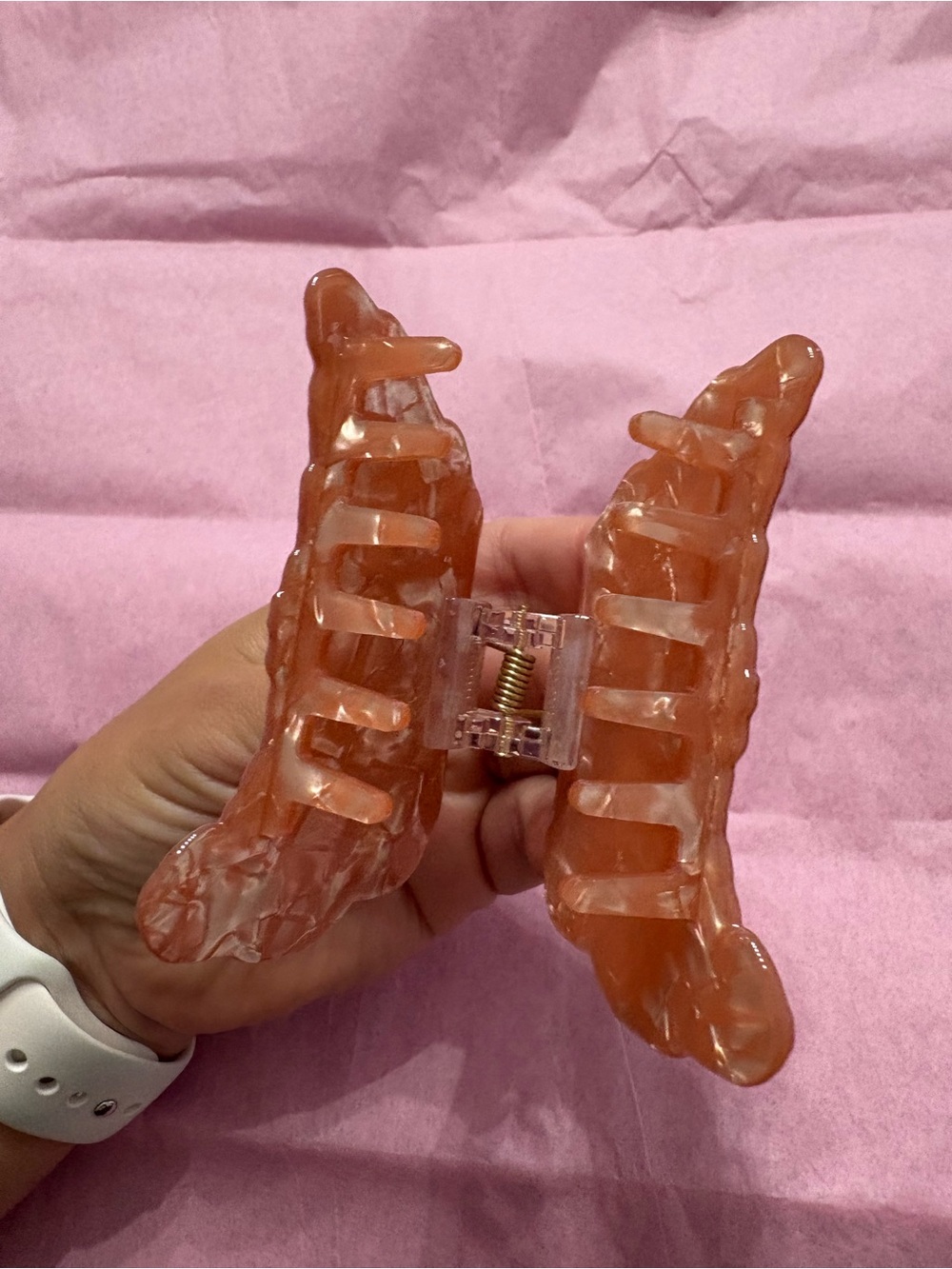 Pearlescent Orange Croissant Hair Clip with Bow - Picture 4 of 5